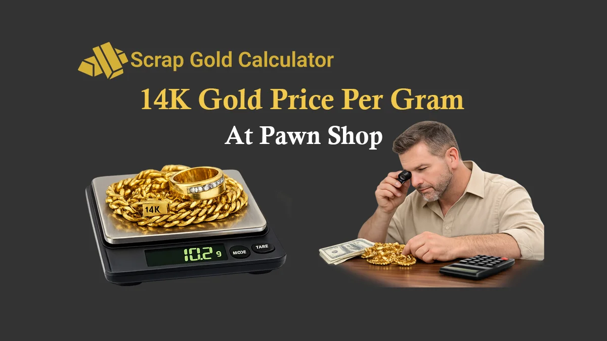 14k gold price per gram at pawn shop evaluation by a buyer inspecting gold jewelry